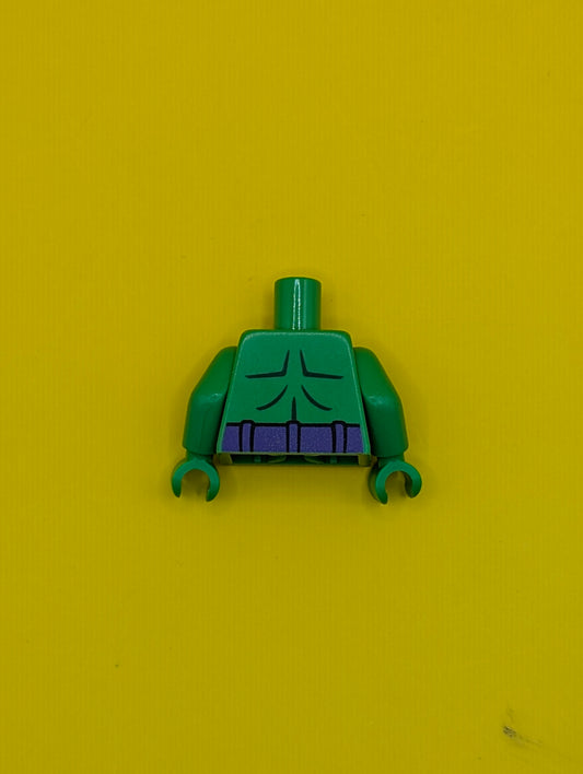 Torso Bare Chest with Dark Green Muscles Outline, Dark Purple Belt with Silver Capital Letter H Buckle Pattern / Bright Green Arms / Bright Green Hands 973pb2291c01 Lego
