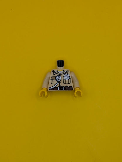 Torso Police Shirt with Pockets, Silver Radio and Badge, Brown Belt with Canteen and Phone Pattern / Tan Arms / Yellow Hands 973pb1904c01 Lego