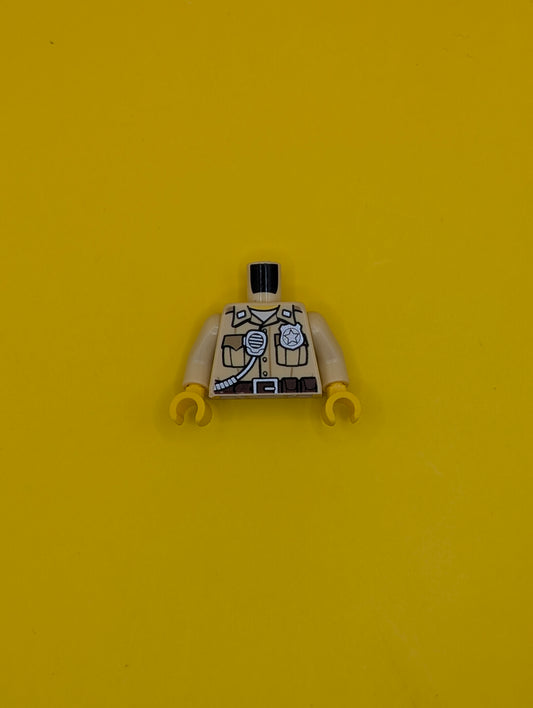 Torso Police Shirt with Pockets, Silver Radio and Badge, Brown Belt with Canteen and Phone Pattern / Tan Arms / Yellow Hands 973pb1904c01 Lego