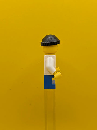 Child cty0438 Boy, White Hoodie with Medium Blue Pocket, Blue Short Legs, Black Knit Cap City Lego Minifigure