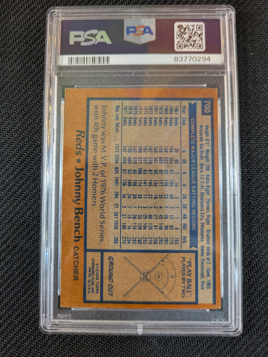 #700 Johnny Bench 1978 Topps In Person Autograph PSA Auto 10