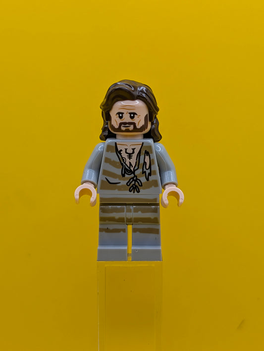 Sirius Black hp345 Dark Brown Hair, Light Bluish Gray Tattered Striped Shirt Harry Potter Lego Minifigure
