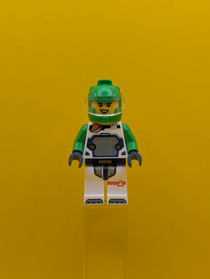 Astronaut cty1759 Female, White Spacesuit with Bright Green Arms, Bright Green Helmet, Trans-Clear Visor City Lego Minifigure