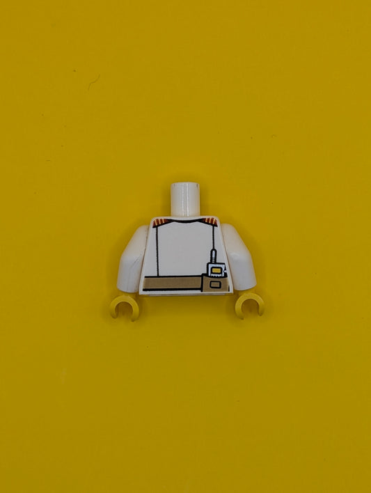 Torso Fire Chief Shirt with Tie, Fire Logo Badge and Belt Pattern / White Arms / Yellow Hands 973pb1304c01 Lego