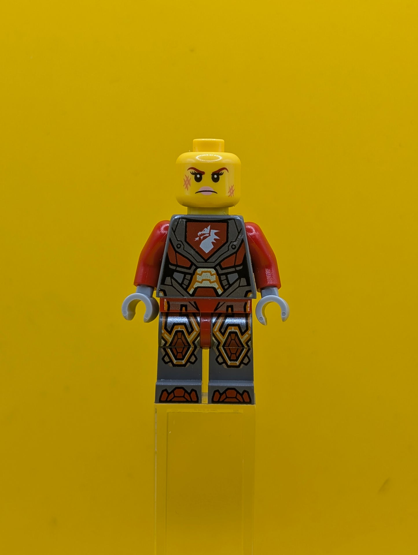 Macy Halbert nex086 Trans-Neon Orange Visor, Flat Silver Armor Nexo Knights Lego Minifigure