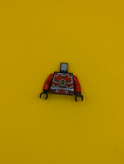 973pb1372c01 Torso Ninjago Red Armor and Silver Belt with Lime Swirl Medallion Pattern / Red Arms / Black Hands Lego Part