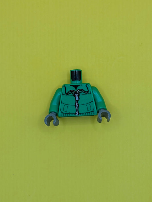 Torso Winter Jacket with Silver Zipper Pattern / Bright Green Arms / Dark Bluish Gray Hands 973pb0946c01 Lego