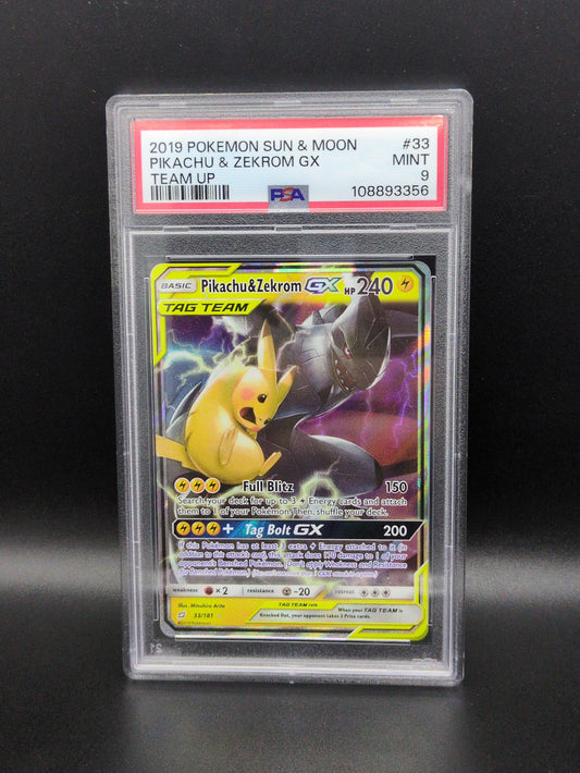 #33/181 Pikachu & Zekrom GX Sun & Moon Team Up PSA 9
