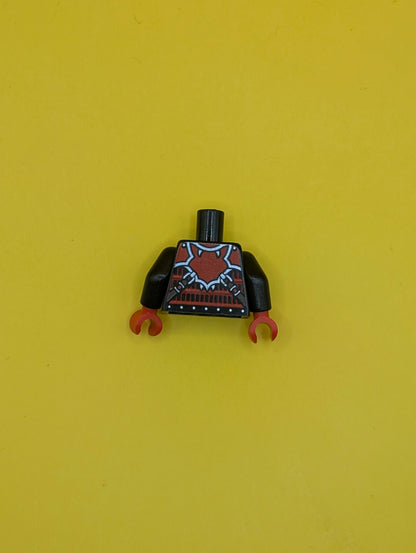 973pb2498c01 Torso Ninjago Red Armor with Lime Swirl Medallion Front, Belts on Back Pattern  / Black Arms / Red Hands Lego Part