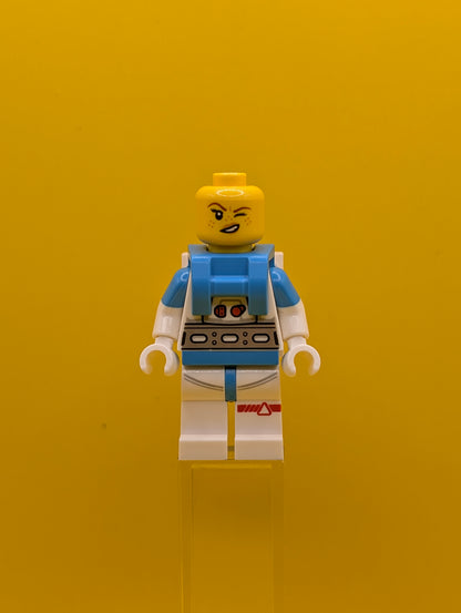 Lunar Research Astronaut cty1408 Female, White and Dark Azure Suit, White Helmet, Metallic Gold Visor, Freckles City Lego Minifigure