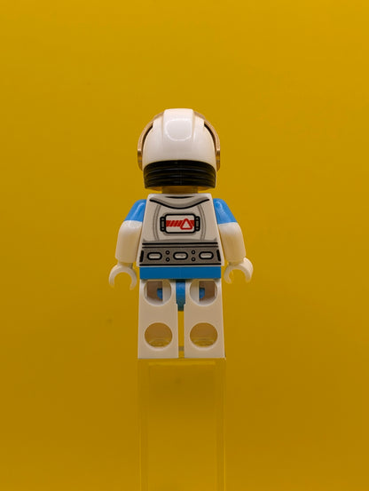 Lunar Research Astronaut cty1409 Female, White and Dark Azure Suit, White Helmet, Metallic Gold Visor, Backpack Clips, Open Mouth Smile City Lego Minifigure