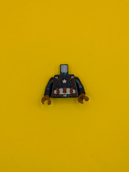 973pb1956c01 Torso Armor with Silver Star on Chest and Red, White and Reddish Brown Harness Pattern / Dark Blue Arms / Reddish Brown Hands Lego Part