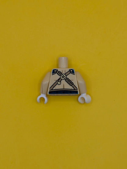 Torso Chima Bare Chest with Body Lines, Gold Crossing Straps and Blue Round Jewel (Chi) Pattern / Tan Arms / White Hands 973pb1834c01 Lego