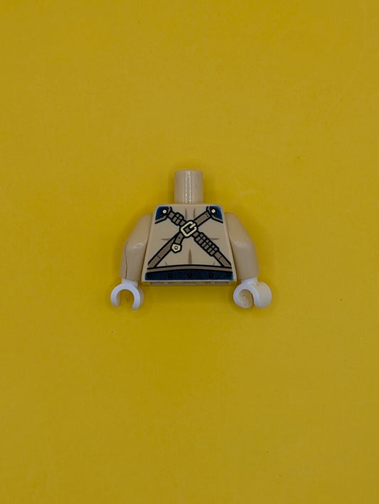 Torso Chima Bare Chest with Body Lines, Gold Crossing Straps and Blue Round Jewel (Chi) Pattern / Tan Arms / White Hands 973pb1834c01 Lego