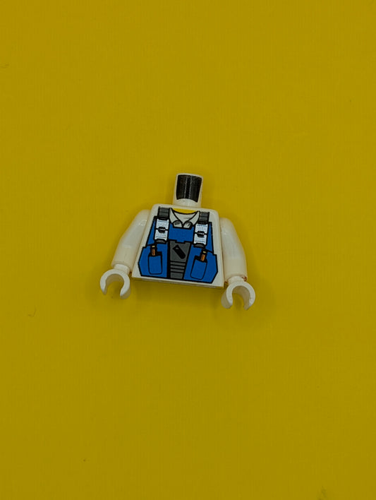 Torso Power Miners Blue Vest over Shirt with Collar Pattern / White Arms / White Hands 973pb0535c01 Lego