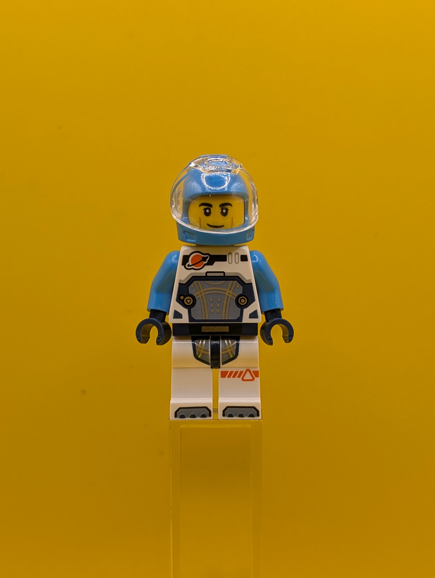 Astronaut cty1758 Male, White Spacesuit with Dark Azure Arms, Dark Azure Helmet, Trans-Clear Visor, Smirk City Lego Minifigure