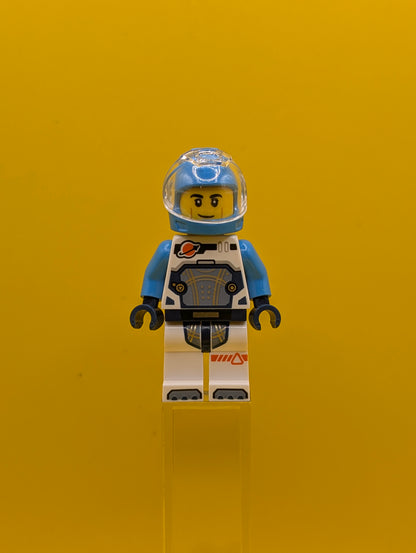 Astronaut cty1758 Male, White Spacesuit with Dark Azure Arms, Dark Azure Helmet, Trans-Clear Visor, Smirk City Lego Minifigure