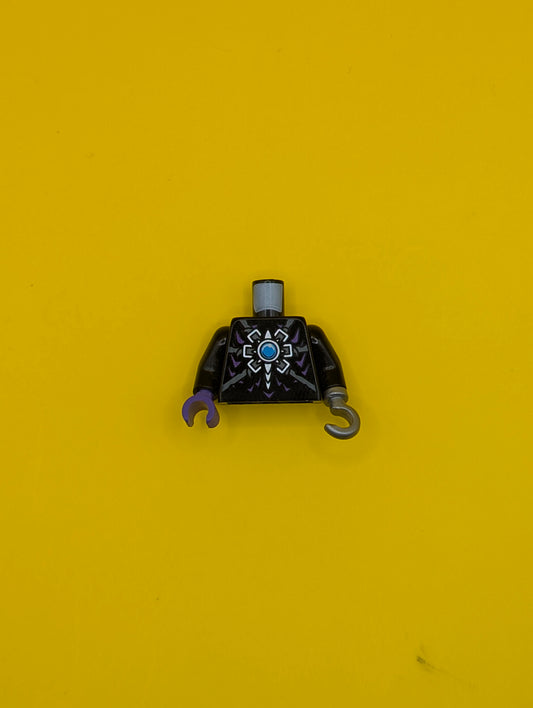 Torso Armor with Dark Bluish Gray Belts, Star and Blue Round Jewel (Chi) Pattern / Black Arms / Dark Purple Hand Right / Flat Silver Hook Left 973pb1358c01 Lego