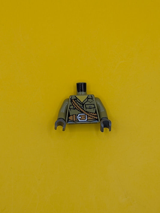 Torso Volcano Explorer Female Shirt with Belt and Shoulder Ropes Front, Volcano Logo Back Pattern / Olive Green Arms / Dark Bluish Gray Hands 973pb2471c01 Lego