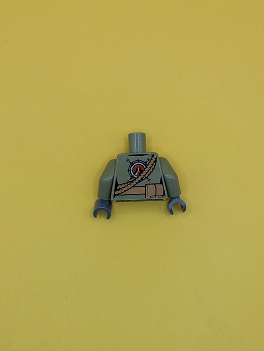 Torso Volcano Explorer Female Shirt with Belt and Shoulder Ropes Front, Volcano Logo Back Pattern / Olive Green Arms / Dark Bluish Gray Hands 973pb2471c01 Lego
