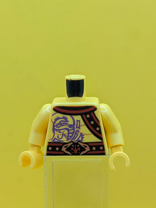 973pb1916c01 Torso Ninjago Bare Chest Muscles, Purple Snake Tattoos, Snake Buckle, Shoulder Strap Pattern / Yellow Arms / Yellow Hands Lego