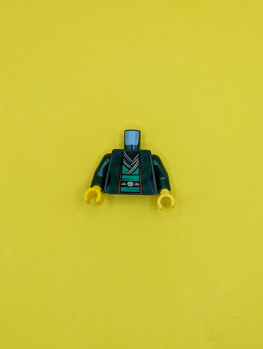 Torso Ninjago Female Robe over Bright Green Tunic with Sash and Black and Gold Trim Pattern / Dark Green Arms / Yellow Hands 973pb3024c01 Lego