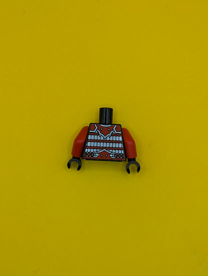 973pb1372c01 Torso Ninjago Red Armor and Silver Belt with Lime Swirl Medallion Pattern / Red Arms / Black Hands Lego Part