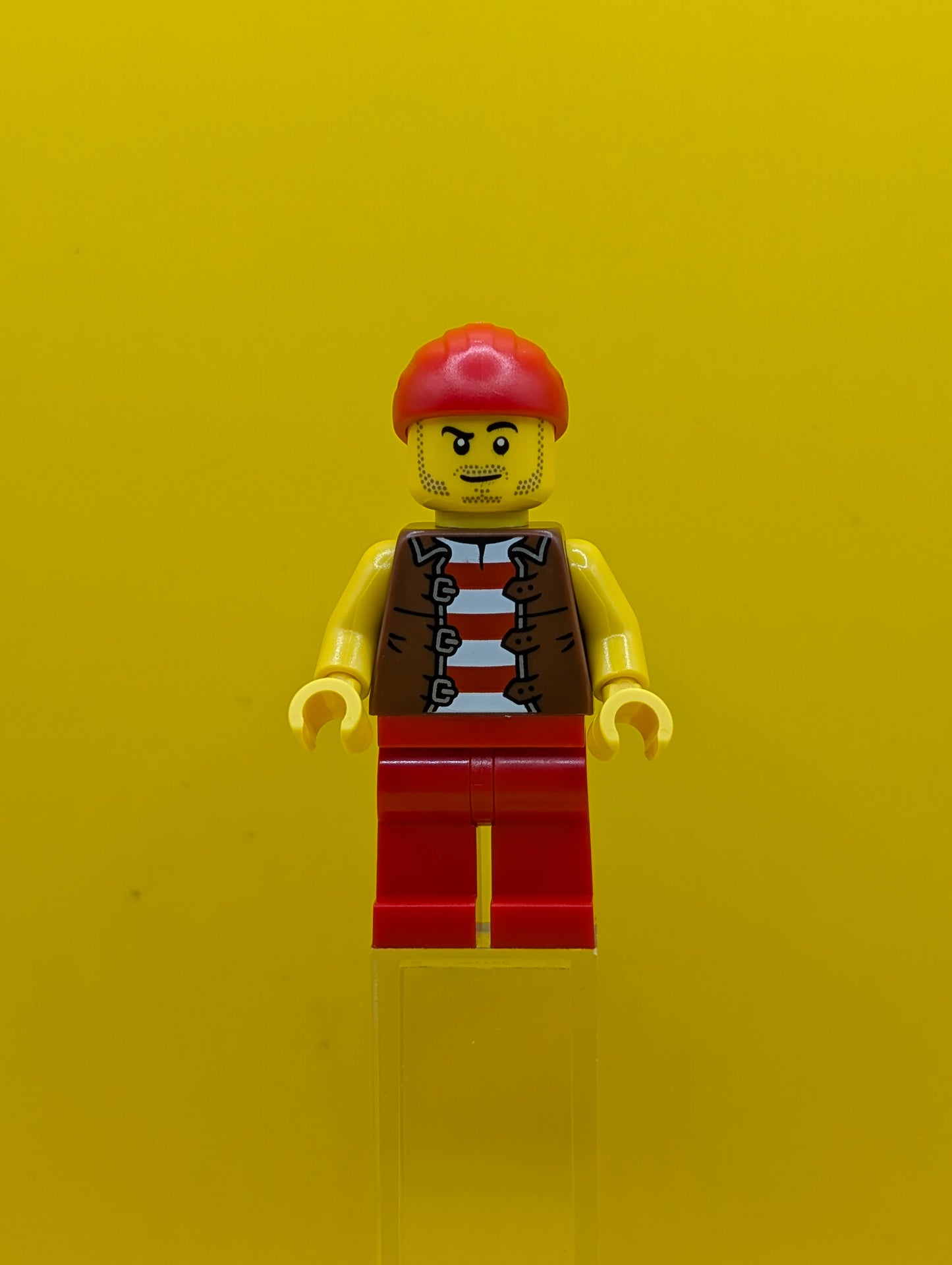 Bo'sun Will idea237 Pirate, Reddish Brown Vest over Red and White Striped Shirt, Red Legs Ideas Lego Minifigure