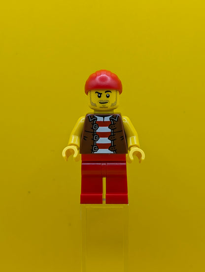 Bo'sun Will idea237 Pirate, Reddish Brown Vest over Red and White Striped Shirt, Red Legs Ideas Lego Minifigure