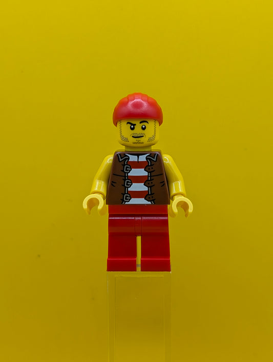 Bo'sun Will idea237 Pirate, Reddish Brown Vest over Red and White Striped Shirt, Red Legs Ideas Lego Minifigure