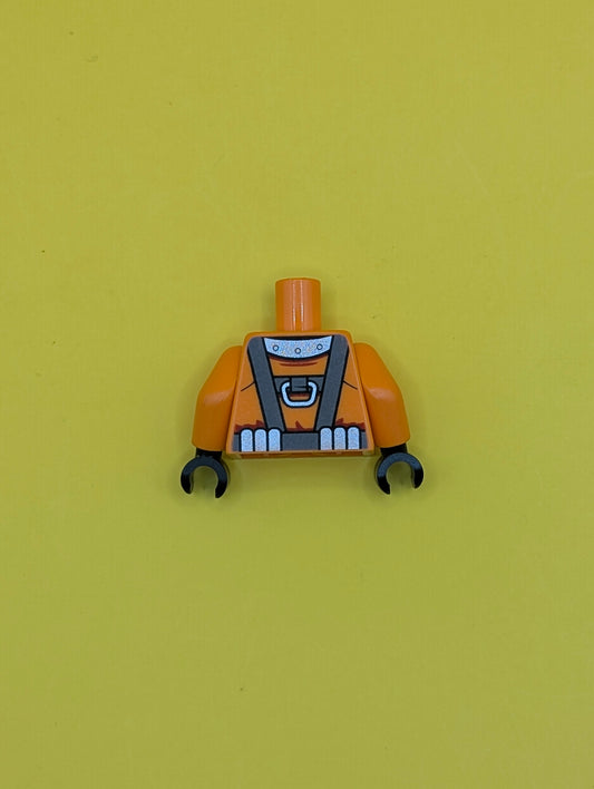 Torso Diving Suit Silver Chest Plate and Hoses over Dark Bluish Gray Harness, Silver Diving Weights Pattern / Orange Arms / Black Hands 973pb2016c01 Lego