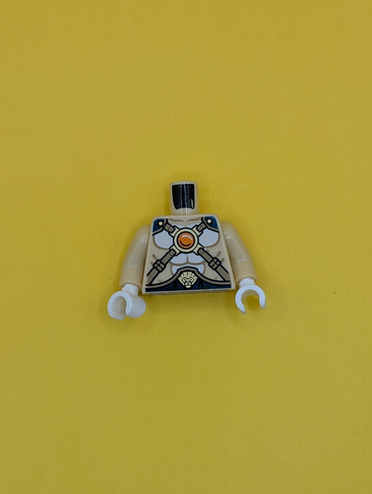 Torso Chima Bare Chest with Body Lines, Gold Crossing Straps and Blue Round Jewel (Chi) Pattern / Tan Arms / White Hands 973pb1834c01 Lego
