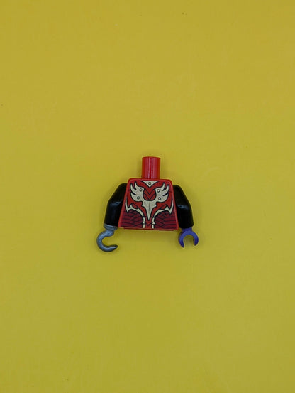 Torso Vest with Dark Red and Gold Armor with Scales and Orange Round Jewel (Fire Chi) Pattern / Black Arms / Dark Purple Hand Right / Flat Silver Hook Left 973pb1715c06 Lego