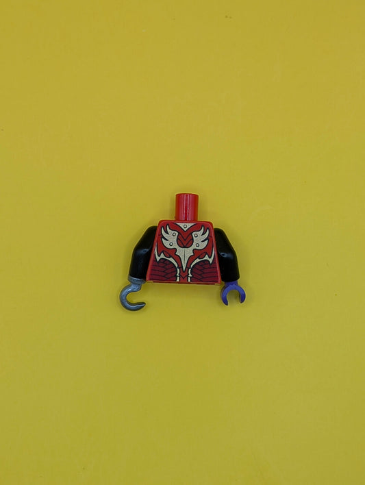 Torso Vest with Dark Red and Gold Armor with Scales and Orange Round Jewel (Fire Chi) Pattern / Black Arms / Dark Purple Hand Right / Flat Silver Hook Left 973pb1715c06 Lego