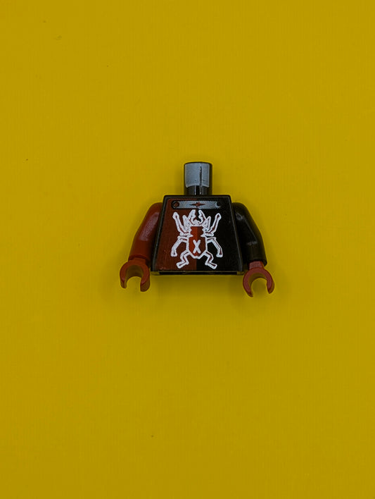 Torso Alpha Team Minion Scarab with Silver Outline and 'X' Pattern / Black Arm Left / Dark Red Arm Right / Dark Red Hands 973pb0398c01 Lego