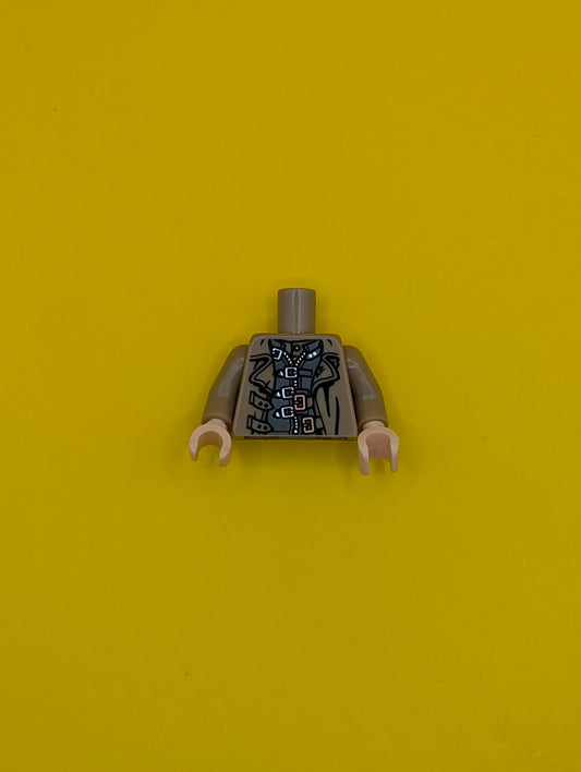 Torso Trench Coat Open over Dark Bluish Gray Jacket with Straps and Zipper, Silver and Copper Buckles Pattern / Dark Tan Arms / Light Nougat Hands 973pb3251c01 Lego