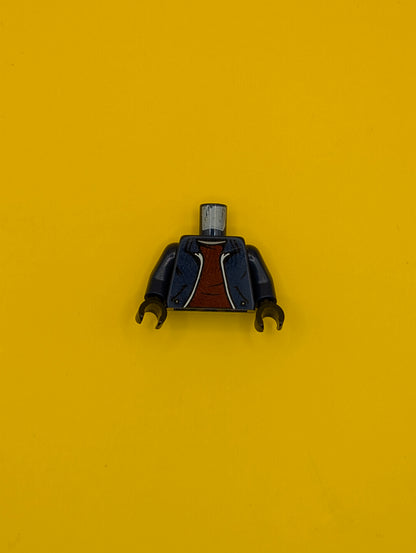 Torso Jacket Open with Pockets and White Trim over Dark Red Shirt, Light Nougat Neck Pattern / Dark Blue Arms / Black Hands 973pb4989c02 Lego