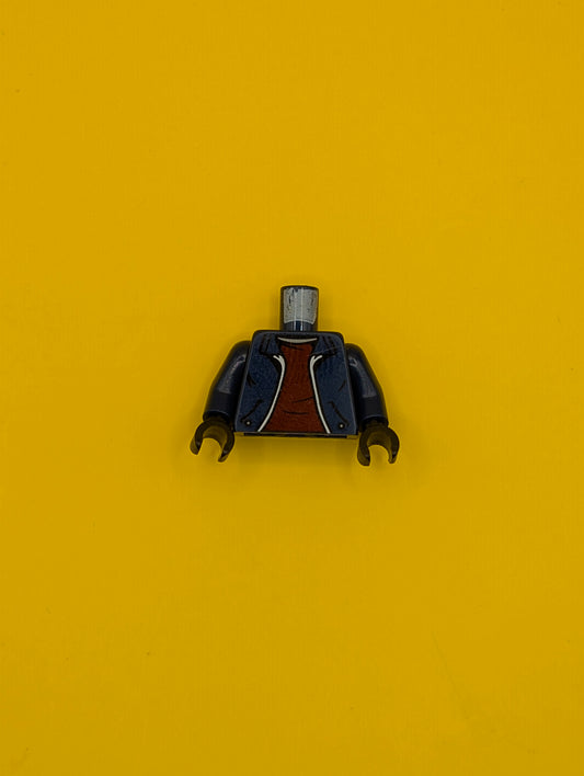 Torso Jacket Open with Pockets and White Trim over Dark Red Shirt, Light Nougat Neck Pattern / Dark Blue Arms / Black Hands 973pb4989c02 Lego