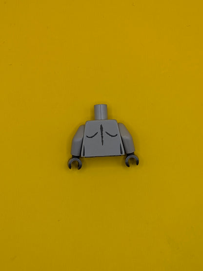 973pb1353c01 Torso Bare Chest with Muscles Outline, Dark Bluish Gray Fur and Dark Azure Round Jewel (Chi) Pattern / Light Bluish Gray Arms / Dark Bluish Gray Hands Lego Part