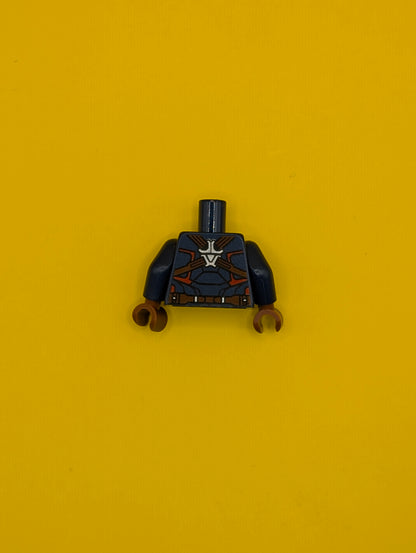 973pb1956c01 Torso Armor with Silver Star on Chest and Red, White and Reddish Brown Harness Pattern / Dark Blue Arms / Reddish Brown Hands Lego Part