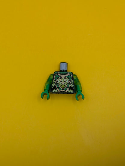 973pb5210c01 Torso Armor Breastplate, Lime Electricity, Dragon Head and Orb, Logogram 'L' on Back Pattern / Trans-Bright Green Arms / Bright Green Hands Lego Part