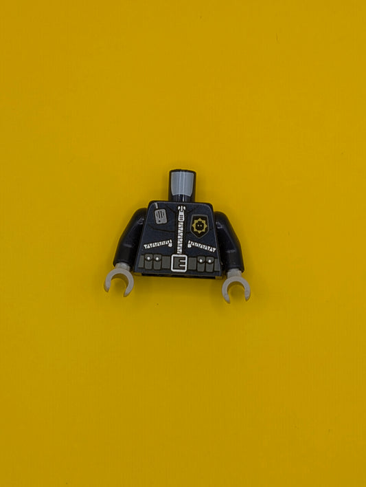 Torso Police 3 Zippers, Minifigure Head Badge, Radio and Belt with Pockets Pattern / Dark Blue Arms / Light Bluish Gray Hands 973pb1569c01 Lego