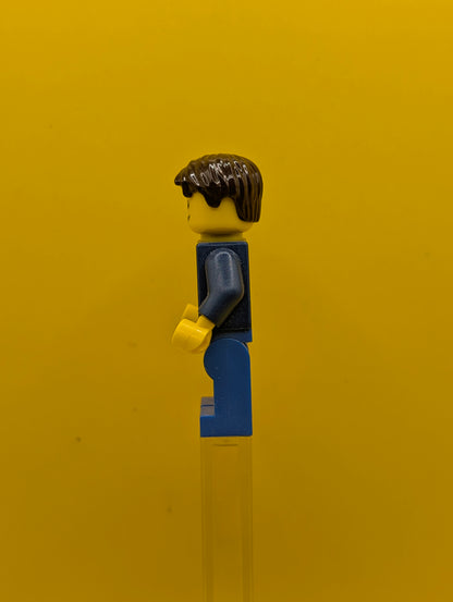 Plaid Button Shirt cty0177 Blue Legs, Dark Brown Short Tousled Hair, Lopsided Grin with Teeth City Lego Minifigure