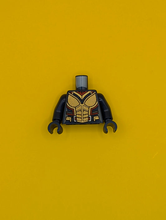 Torso Female Armor with Gold Plates and Red and Metallic Light Blue Trim, Silver Jet Pack on Back Pattern / Dark Blue Arms / Dark Blue Hands 973pb3225c01 Lego