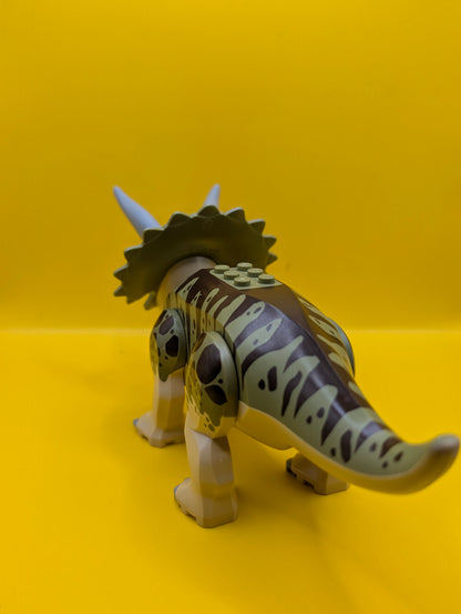 Dinosaur Triceratops tricera04 with Olive Green and Dark Brown Stripes on Back Jurassic World Lego Minifigure