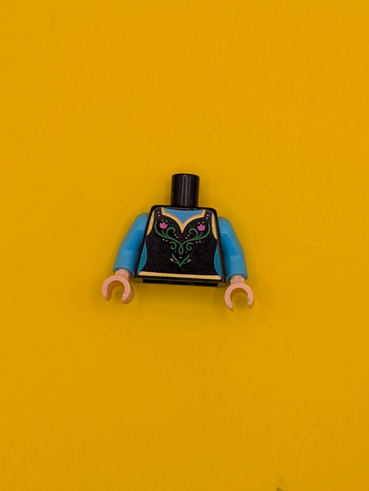 Torso Female Dress, Gold Hems, Dark Pink Flowers and Green Filigree Pattern / Medium Azure Arms / Light Nougat Hands 973pb3518c01 Lego