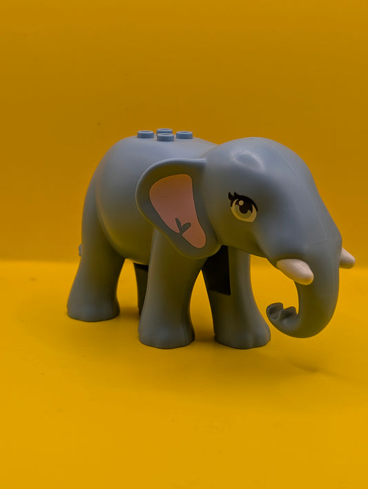 Elephant 67150c01pb01 Friends Style with Bright Light Blue Eyes with Eyelashes, Bright Pink Inner Ears and White Tusks Pattern Lego Minifigure