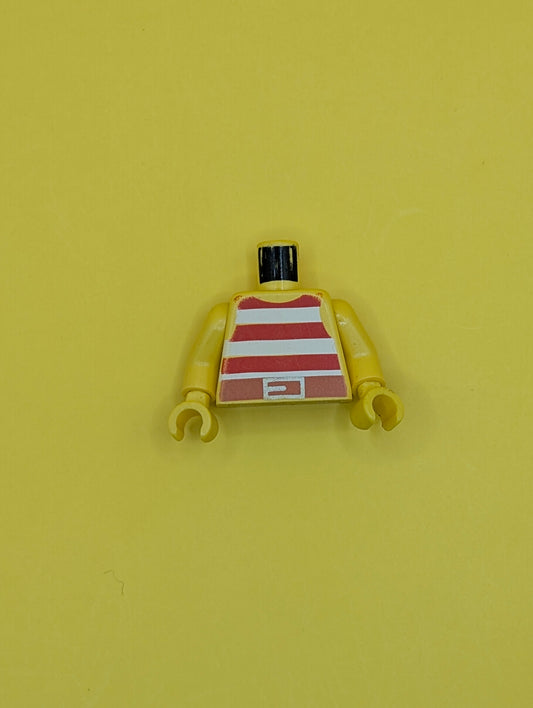 Torso Pirate Tank Top with Red and White Horizontal Stripes, Dark Orange Belt with Gold Buckle Pattern / Yellow Arms / Yellow Hands 973p31c01 Lego