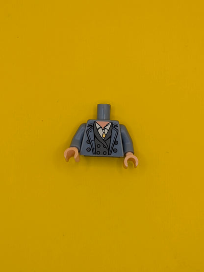 Torso Trench Coat Open with Buttons over Dark Bluish Gray Jacket and White Shirt, Gold Pendant Necklace, Light Nougat Neck Pattern / Sand Blue Arms / Light Nougat Hands 973pb3254c01 Lego