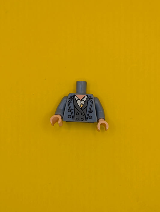 Torso Trench Coat Open with Buttons over Dark Bluish Gray Jacket and White Shirt, Gold Pendant Necklace, Light Nougat Neck Pattern / Sand Blue Arms / Light Nougat Hands 973pb3254c01 Lego